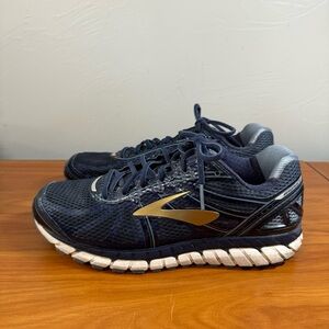 Brooks Beast 16 Men's Road Running Shoes Navy Blue Gold 10.5 EE  **NO INSOLES**